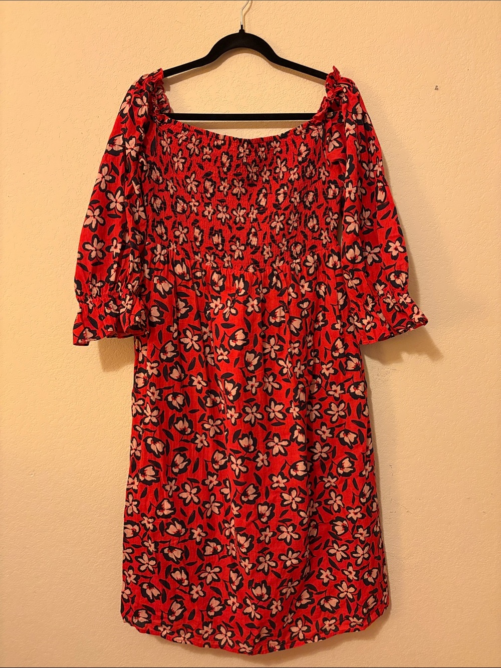 Who What Wear (Target) Red Floral Smocked Off-Shoulder Midi Dress - Size L